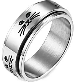 Mesnt Wedding Rings for Men, Stainless Steel High Polished Surface Cat Spinnner Bands Ring for Men Silver, Size L 1/2