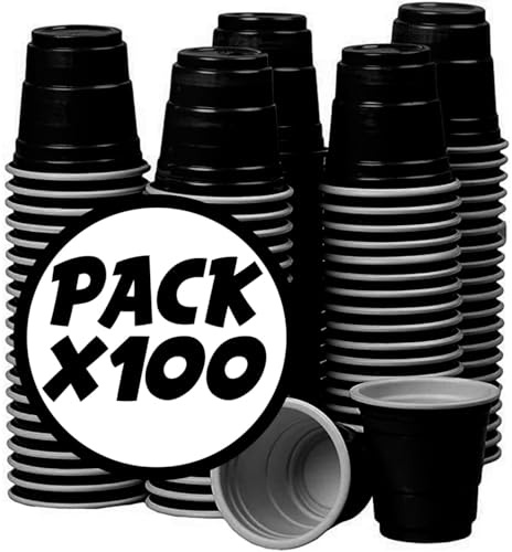 4cl Shot Cups Black American Style – 100 Pack Reusable Plastic Red Cups – Mini Shooter Cups for Party, Drinking Games & Beer Pong – Original Corner®