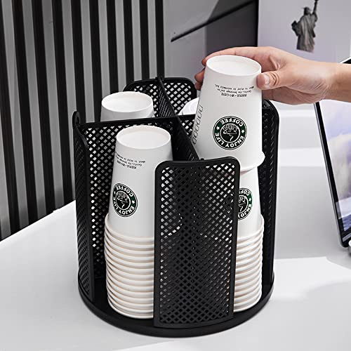 Hosoncovy Cups Holder 360 Rotating Paper Cup Dispenser,Cup Organizer for Home Kitchen Office Bar (Black)