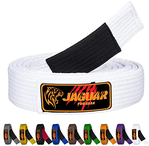 Jaguar Pro Gear - Brazilian Jiu Jitsu Belts Deluxe Version 100% Cotton 9 Stitches Heavy Duty (White, A-3)