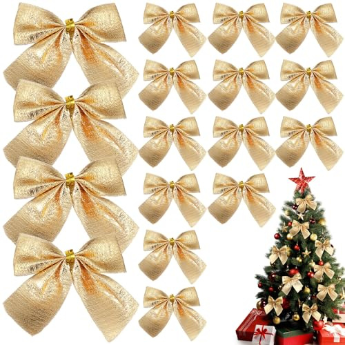 FOMIYES Goldene Schleifen Weihnachtsbaum 24 Stück Geschenkschleifen Gold Weihnachtsschleifen Bogen Schleife für Weihnachtsbaum für Weihnachtskranz Dekorationen Geschenke