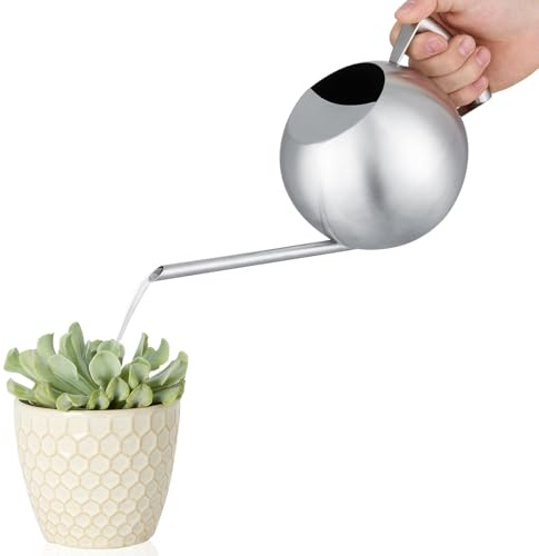 Edelstahl Gießkanne 1000ml/33oz Lange Ausguss Bewässerungstopf Haushalt Pflanzengießkanne Metall Long Spout Gießkanne für Außen und Innenbereich (Silber)