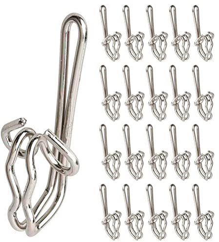 kuou 100 Pcs Metal Curtain Hooks, Stainless Steel, Silver | Rust-Resistant Metal, 3 X 1 Cm, Butterfly Shape, No Pins or Clips, Fits Most Window and Door Curtains