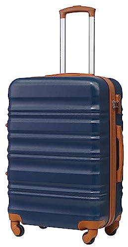 COOLIFE Hartschalen-Koffer Trolley Rollkoffer Reisekoffer mit TSA-Schloss und 4 Rollen (Blau/Braun, Handgepäck)