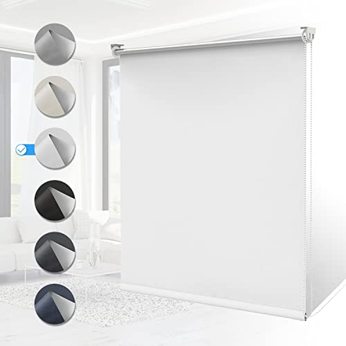 Verdunklungsrollo ohne Bohren Rollos für Fenster B55 x H200 cm (Stoffbreite 50cm) Weiß Thermo Rollo Klemmfix Verdunkelungsrollo Seitenzugrollo Sicht-und Sonnenschutz Wandmontage