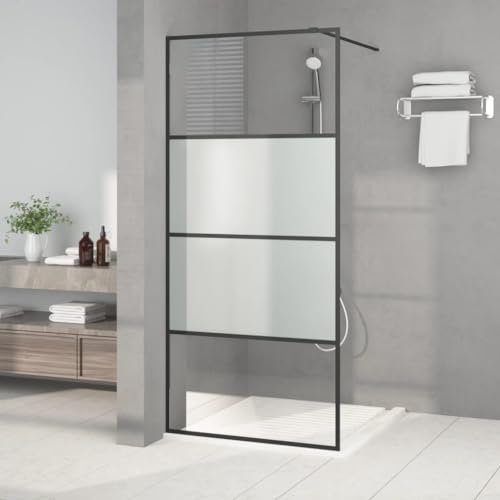 INLIFE Duschwand für Begehbare Dusche Schwarz 90x195cm Halbmatt ESG,23.82kg,152126
