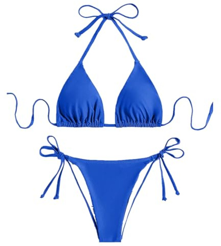 Maillots de Bain avec Rembourrage pour Femme Bikini Rembourré Classique Réglable Halter Triangle Top de Bikini de Plage avec Taille Basse String Bas de Bikini