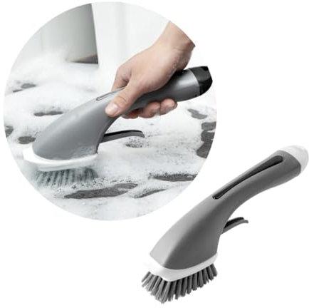 Mobestech Portable Non-stick Liquid Washing Brush for Pots Pans Automatic Dispensing Kitchen Cleaning Tool Handle for Dishes Kitchen Supplies Grey