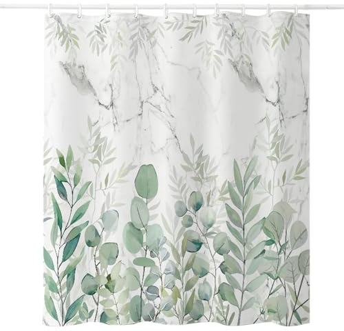 NATUCE Duschvorhang 180x200 Antischimmel, Polyester Duschvorhänge Eukalyptus mit Ösen und 12 Duschvorhangringe, Wasserdichter und Schnell Trocknend für Badezimmer, Badewanne