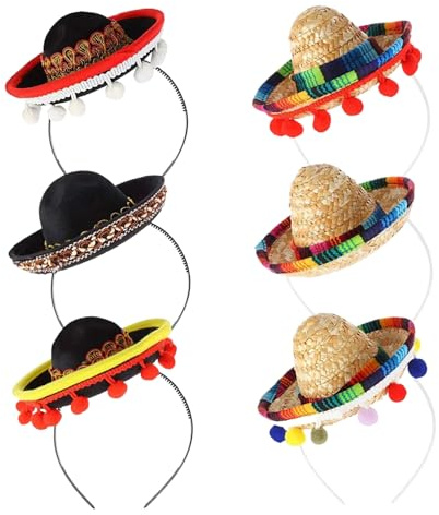 Mini sombrero, mini sombrero hüte 6pcs kleine sombrero party hüte mit haarreiber mexikanischer partei preis für Menschen pet mexikanische Partydekorationen Stirnband