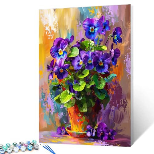 Tucocoo African Violet Paint by Numbers Kits with Brushes and Acrylic Pigment on Canvas Painting for Adults, Beautiful Blooming Flowers Picture for Home Wall Decor Gifts 16''x20'' (DIY Framed)