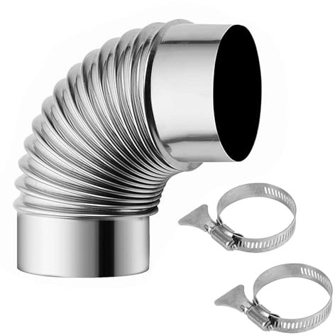 Pipe Elbow 90 Degree Galvanised Steel Ventilation Round Pipe Elbow Connector Diameter 96 mm with 2 Stainless Steel Hose Clamps Ventilation Duct Bend 90° Ventilation Pipe for 100 mm Pipe Connector