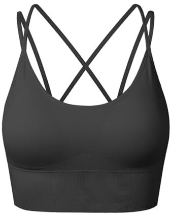 SEGRILA Strappy sport-BH för kvinnor korsad rygg yoga träning BH med avtagbara dynor, 1 st x svart, L