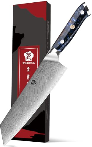WILDMOK Couteau Kiritsuke, couteau de cuisine japonais en acier de Damas de 21 cm, couteau de chef avec manche en résine, couteau de cuisine en acier de Damas de qualité supérieure avec coffret cadeau