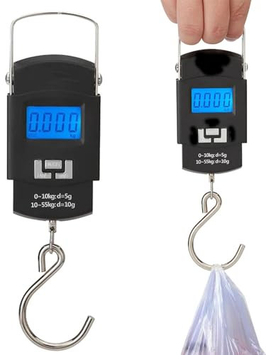 Angelwaage,Tragbare Handwaage,Hakenwaage,Digitale Hängewaage,Gepäckwaage mit Haken,Fischwaage,Geeignet für Gepäck, Angeln,Küche,Mit LCD-Bildschirm(Ohne Batterie)