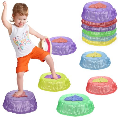 Hitish Balance Stepping Stones for Kids Toddler, Non-Slip Stackable Sensory Stepping Stones with Light, Durable Obstacle Course Coordination Game Toys for Indoor or Garden Outdoor Play (6PCS)