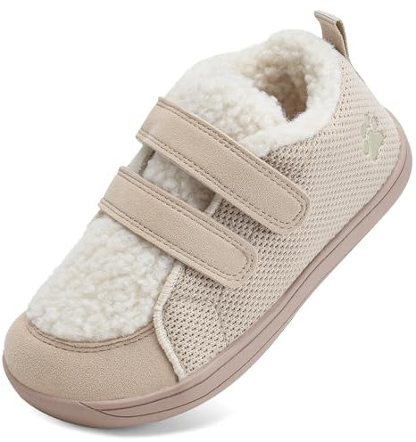 WateLves Winter Barfußschuhe Kinder Hausschuhe Winterschuhe Barefoot Mädchen Jungen Warme Gefüttert Barfussschuhe(Beige, 32EU)