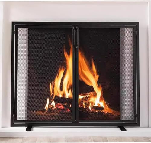 Wrobelax Fire Spark Guard Screen For Grills, Fire Pit | Heavy Duty Fire Guards With 2 Doors, Home Fireplace Fire Screens, Black Flame Mesh Cover For Open Fire & Garden