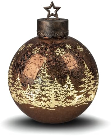 formano Deko-Kugel Frosty Braun 35cm mit LED Licht Timer Beleuchtete Glaskugel - Weihnachtsdekoration Tisch Regal Deko-Kugel 6h/18h Timer Weihnachtskugel zum Stellen