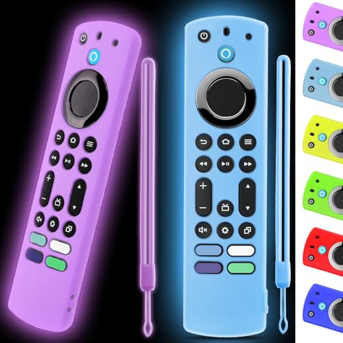 OneBom Cover in silicone per telecomando Alexa serie Alexa Remote Enhanced w, antiscivolo, con cordino dello stesso colore, 2 pezzi (viola brillante e blu)