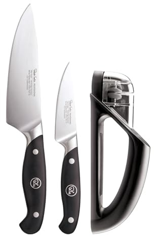 Robert Welch Professional Kitchen Knife Set with Knife Sharpener, Crafted from German 1.4116 Stainless Steel, Paring Knife 9cm/3.5, Chef's Knife 15cm/6