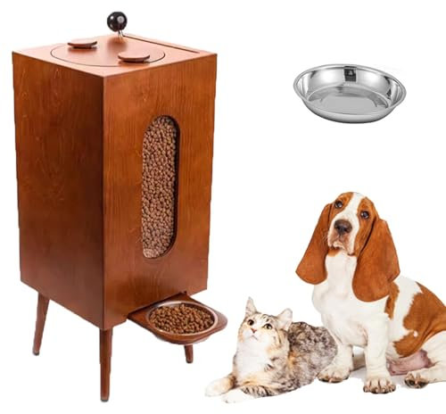 Pet feeder food storage cat and dog feeding wooden food storage, Comfortable Feeding Station Can Store 10Kg Dog Food - Pet Dining Table,HighLegs-M