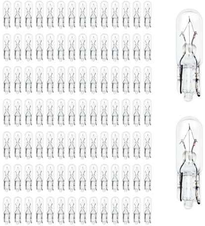 Lanuovx 100x T5 W1.2W 2721 Glühbirnen 12V 1.2W Glassockel Klar W2x4.6d Halogen Lampen für Tachobeleuchtung Armaturenbrett und Schalter Großpackung