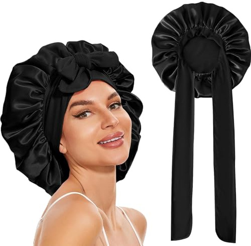 ERBO Seidenhaube zum Schlafen, Silk Bonnet, Verstellbare Schlafhaube Seide, Bonnet Sleep Cap, Satin Haarhaube Damen, Seidenhaube zum Schlafen Lange Haare Locken