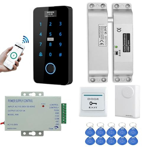 YAVIS Kit WIFI TUYA Türöffner mit Bildschirm Fingerabdruck Access Controller Wasserdicht Touch Tastatur RFID Kartenleser 125KHz 13.56MHz WG26/34, DC 12V Elektrische Schraubensperre, Netzteil Türglocke