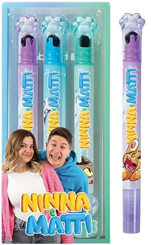 NINNA e MATTI 3 Glitzer-Textmarker mit Stempel – 3 Farben (Violett, Hellblau, Grün)