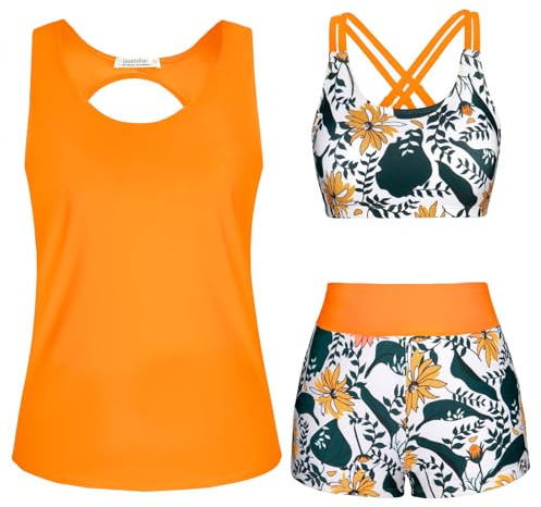 JASAMBAC Maillot de bain tankini 3 pièces pour femme avec débardeur et haut de bikini