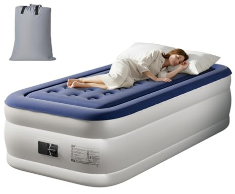 LEADZM Luftbett 1 Person Selbstaufblasend 190x99x45 cm Blau | Luftmatratze,Doppel-Gästebett,Integrierte Elektropumpe, Innerhalb 3 Minuten Aufgeblasen, Flockoberfläche Aus PVC