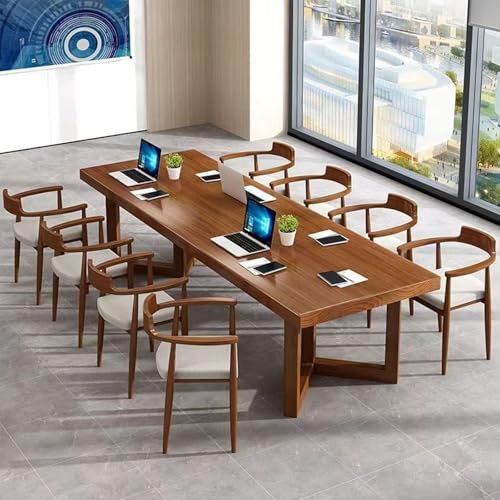 Großer rechteckiger Konferenztisch aus Holz für 4–8 Personen – Beine aus Massivholz, einfache Montage, ideal für Büro, Konferenzräume, Braun, 160 x 69,8 x 74,9 cm