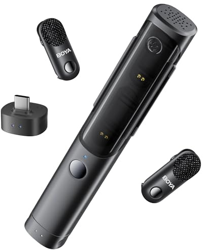 BOYA Magic Micro Cravate sans Fil pour iPhone15/16, Android（Sans Support）à clipser, à main, de bureau, sur caméra 4 Formes Mini Microphone pour Vlog, Streaming, TikTok, YouTube(2TX+1RX)