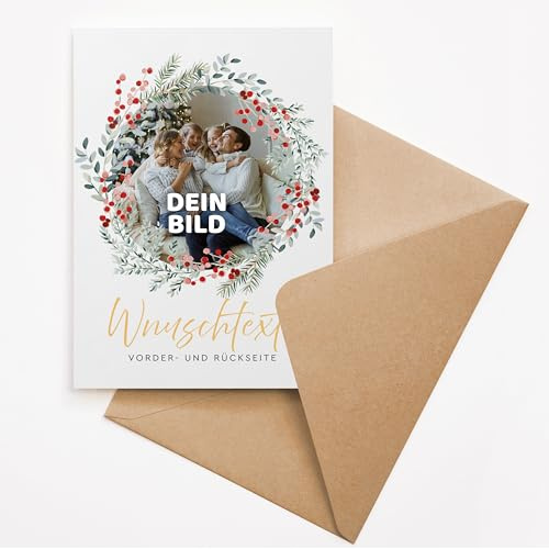 Ausgewählt verpackt Weihnachtskarte selbst gestalten – personalisiert mit Foto und Text – Klappkarte DIN A6 mit Umschlag – für besonders originelle Weihnachten – (MOTIV 3)