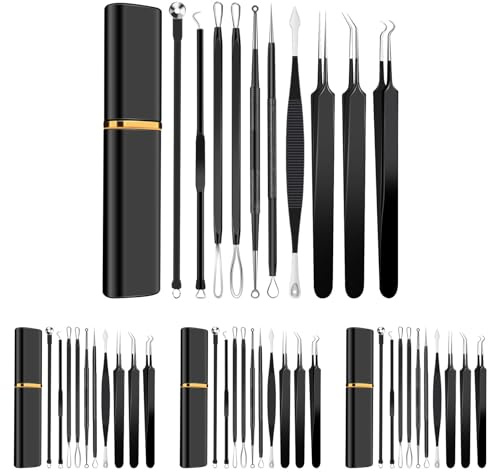 BXUYAOXMC 4 Sets (40Pcs) Professional Pimple Popper Tool Kit, Bulk Blackhead Remover Tools for Salons Estheticians, Stainless Steel Comedone Extractor Set with Metal Case for Beauty Supply