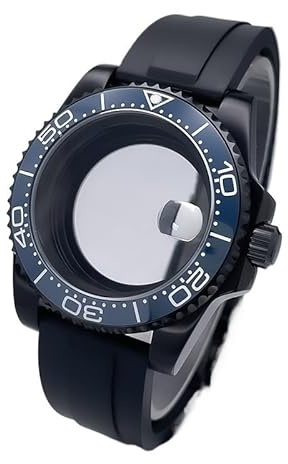 Caja de Reloj NH35 40 mm, subesfera Negra, Correa Caucho, Cristal Zafiro, Acero Inoxidable, Movimiento NH34, NH36, y NH38