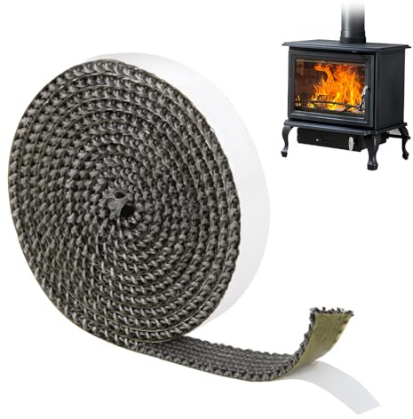 Kamindichtung selbstklebend aus Glasfaser, 2 m x 15 x 3 mm Kamin Dichtband hitzebeständig bis 550°C, Ofendichtband Flachdichtung für Holzofen, Kamineinsatz & Kamintür, Grau