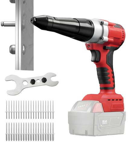 Pistola remachadora inalámbrica compatible con Milwaukee batería 18V (sin batería), herramienta de remache sin escobillas con remaches de 1/8, 5/32 y 3/16 pulgadas, 40 remaches y luz LED