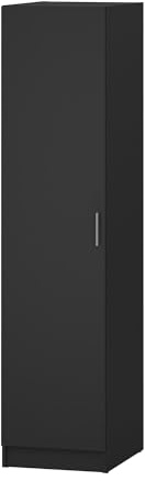 Panana Modern 1 Door Wardrobe with Hanging Rail and Storage Shelf, Compact Bedroom Clothes Cupboard Organizer Furniture, Easy Assembly (Black)