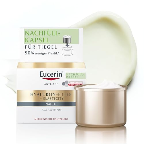 Eucerin Hyaluron-Filler + Elasticity Refill Night Ansikte Cream 50 ml, fläck- och anti-aging ansiktskräm påfyllning med elastisk hyaluronsyra och tiamidol för alla hudtyper