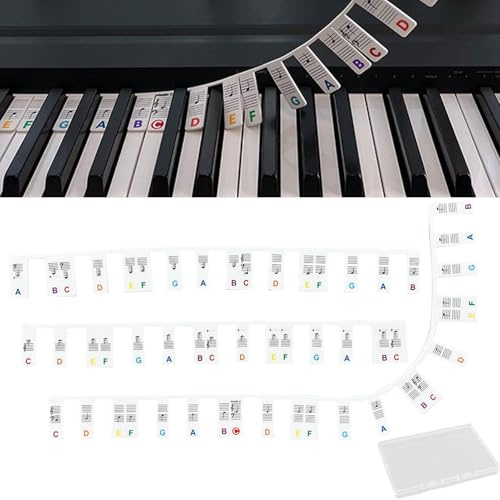 Removable Piano Keyboard Note Labels, Piano Notes Guide for Beginner, 88-Key Full Size Silicone Piano- Notes Guide Labels, Reusable and Comes with Box