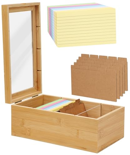Yabound Caja de tarjetas de índice, soporte para tarjetas de índice con cajón, caja de recetas con 120 divisores, soporte para tarjetas flash para oficina, escuela, estudio (1, 3 x 5)