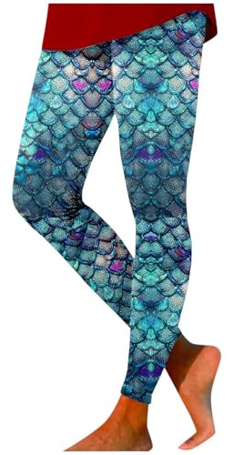 Meerjungfrau Kostüm Damen,Meerjungfrau Leggings Damen Fischschuppen Druck Mermaid Leggings Glitzer Faschingskostüm Disco Party Karneval Cosplay Unterwasserwelt Kostüm