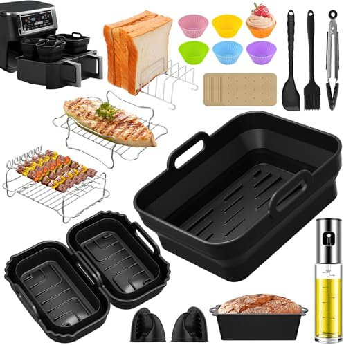 Accessoires pour friteuse à air chaud Ninja Foodi MAX Dual Zone AF400EU AF400EUCP AF451EU AF300EU DZ400EUSTGD, avec moule en silicone pliable, moules à muffins, grille, papier sulfurisé en silicone