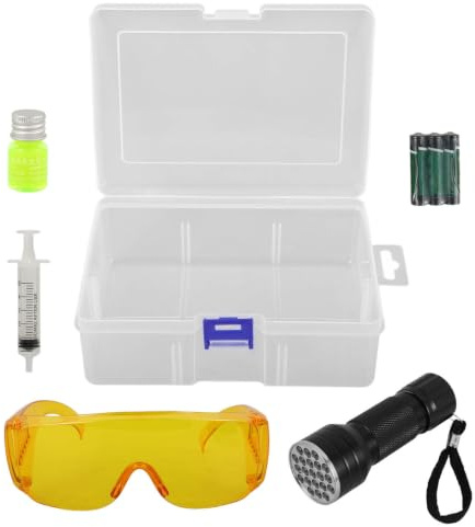 Abaodam 1ensemble Kit Détecteur de Fuite Clim Voiture avec Lampe UV Fluorescente Outils de Test Précis et Lunettes de Protection Compatible Multi-modèles Réparation Rapide et Fiable