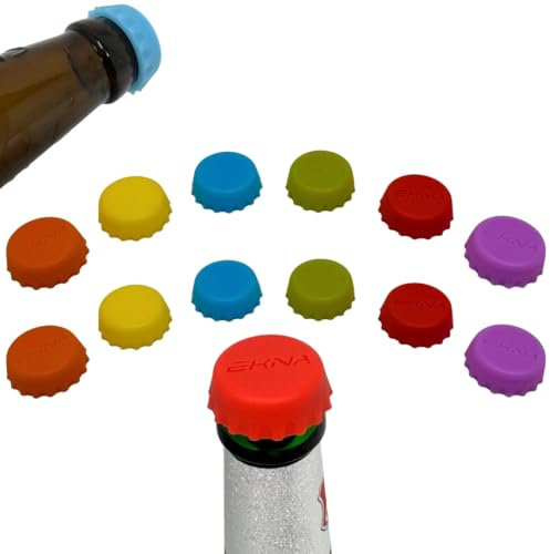 EKNA Bierdeckel Silikon - 12er Set Wiederverwendbare Silikon Kronkorken - Wespenschutz Bierflasche - Gummi Kronkorken als KO-Tropfen-Schutz im Club & unterwegs (12er-Set)