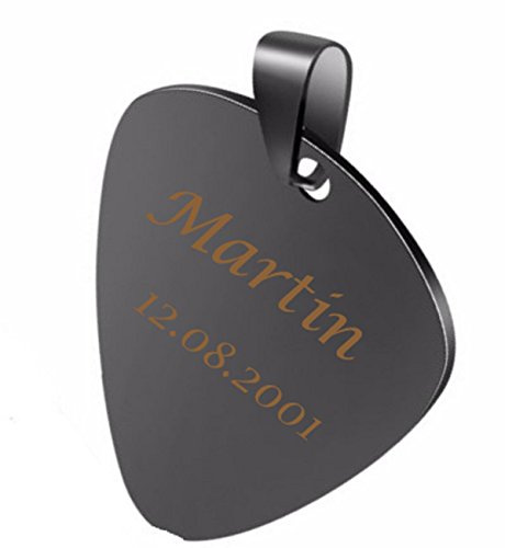 aplusashop ID Anhänger Plektrum + Gravur nach Wunsch 4 Farben Edelstahl mit Kette Neu