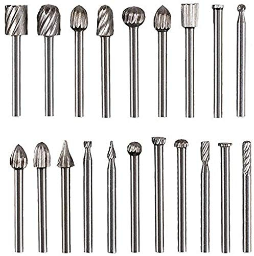 Gasea 20pcs HSS Mini Router Burr Set, 3mm (1/8) Shank Rotary File Cutters, Wood Milling Carving Drill Bits