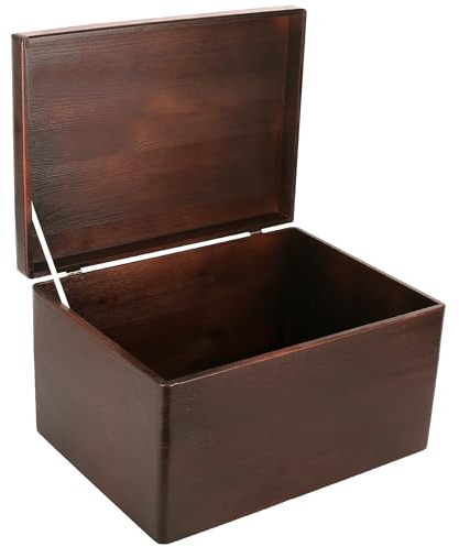 Creative Deco XXL Large Brown Plain Wooden Storage Box | 40x30x24 cm (+/-1 cm) | with Hinged Lid | Easter GiftBox Kitchen Storage | ROUGH & UNSANDED Wood Keepsake Memory Craft Chest